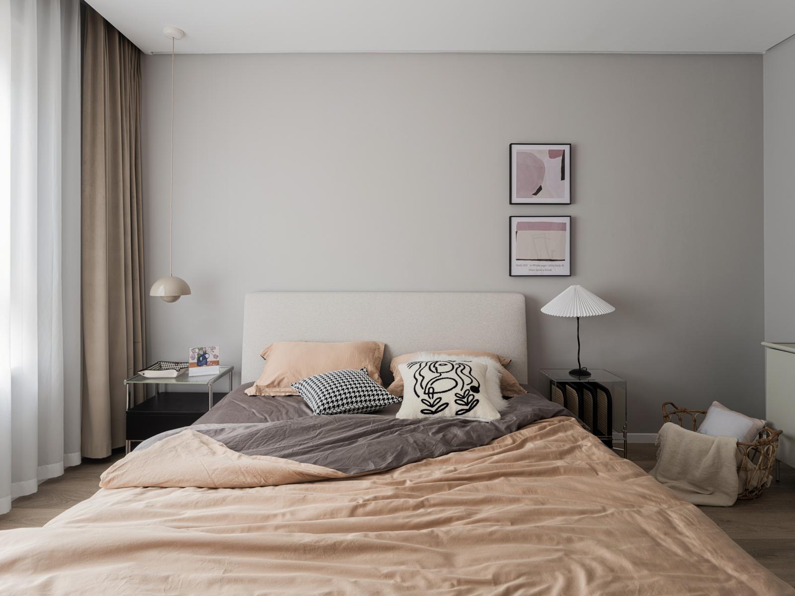 Calm bedroom in soft neutral tones by One Home Interiors