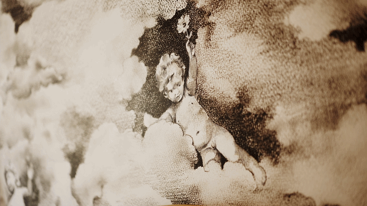 Close detail of a printed artwork surface